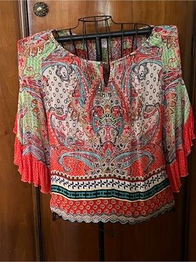 Bila Coral Multi Paisley Cold-Shoulder Blouse